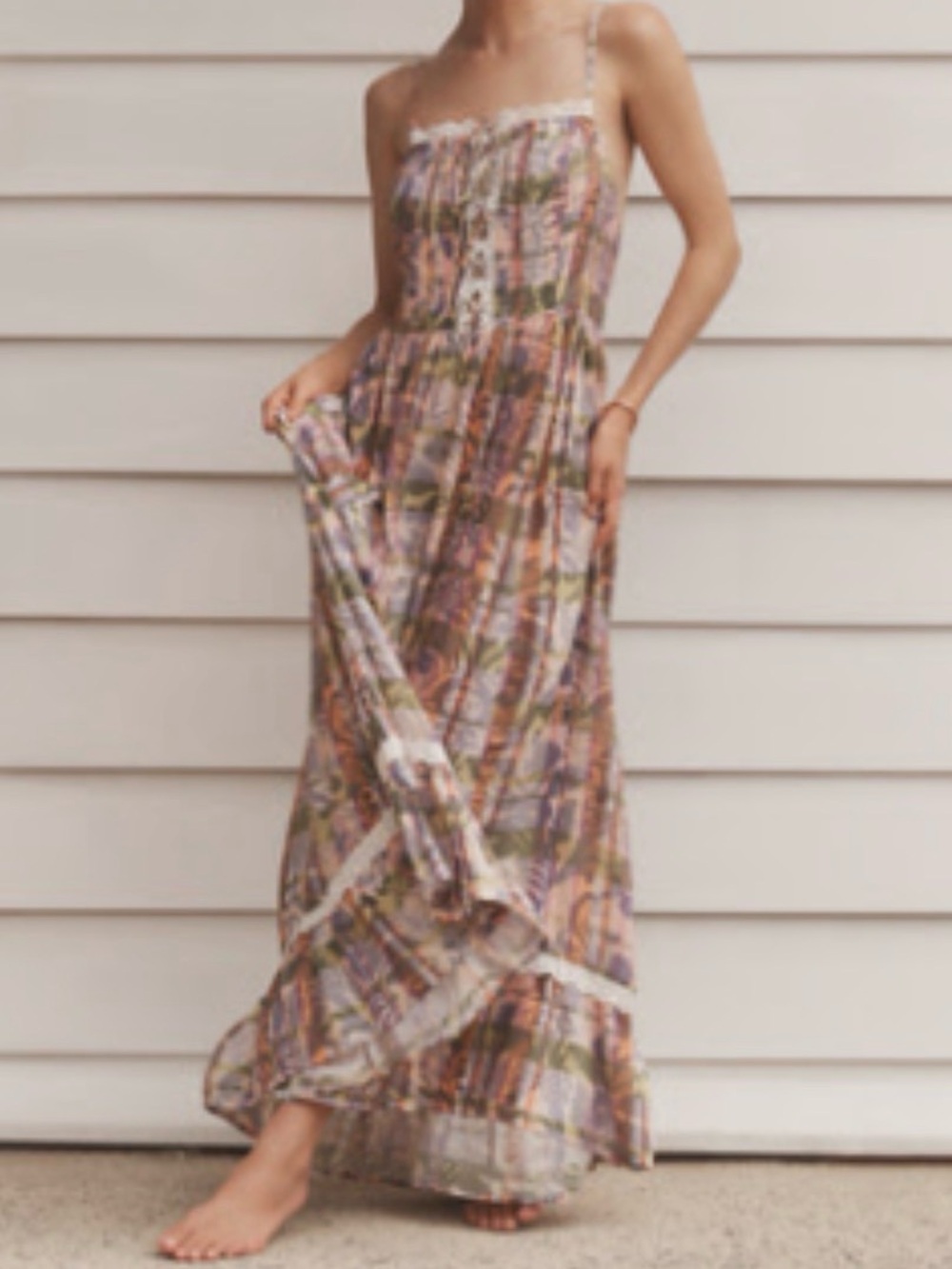 Anthropologie Multicolor Floral Backless Rayon Maxi Dress
